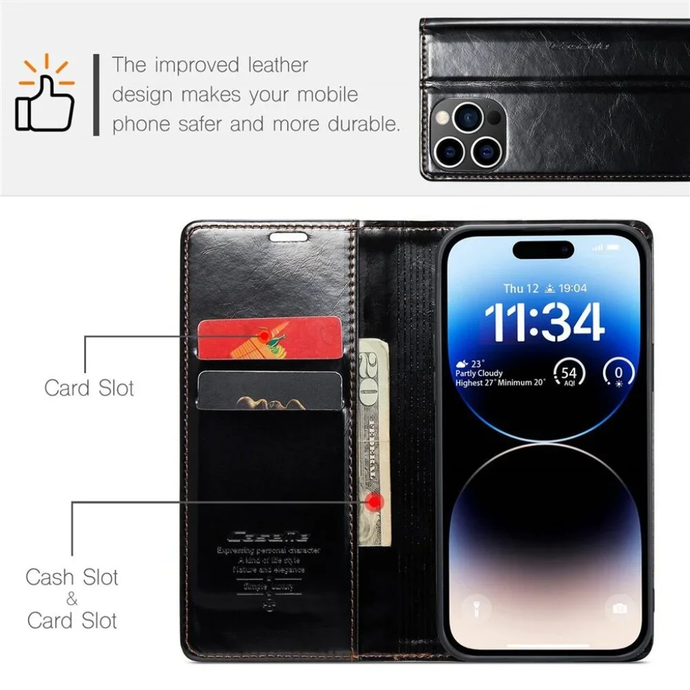 CaseMe 003 For iPhone 13 Pro Max Soft PU Leather‎ Flip Wallet Case with 2 Credit